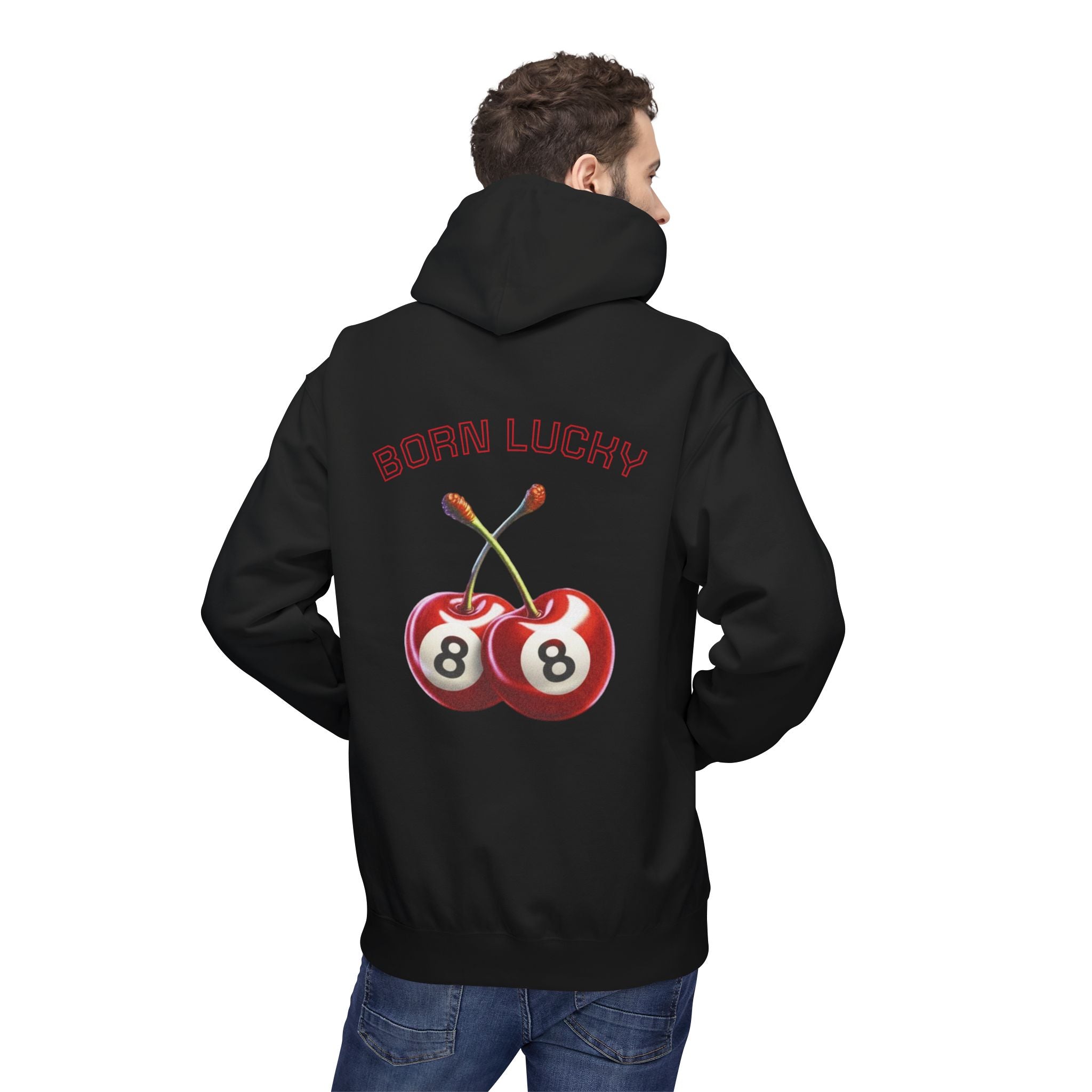 Born Lucky Fleece Hoodie - Unisex Midweight with Cherry Design
