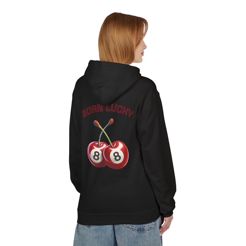 Born Lucky Fleece Hoodie - Unisex Midweight with Cherry Design