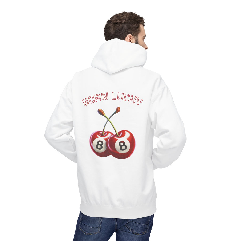Born Lucky Fleece Hoodie - Unisex Midweight with Cherry Design