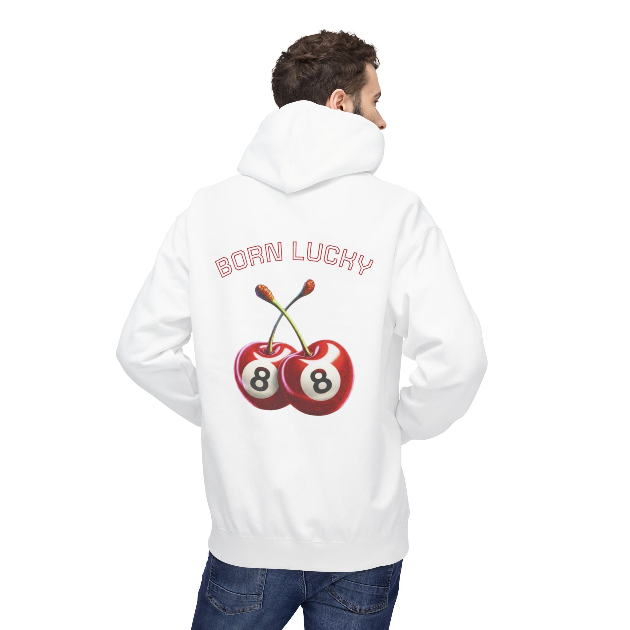 Born Lucky Fleece Hoodie - Unisex Midweight with Cherry Design