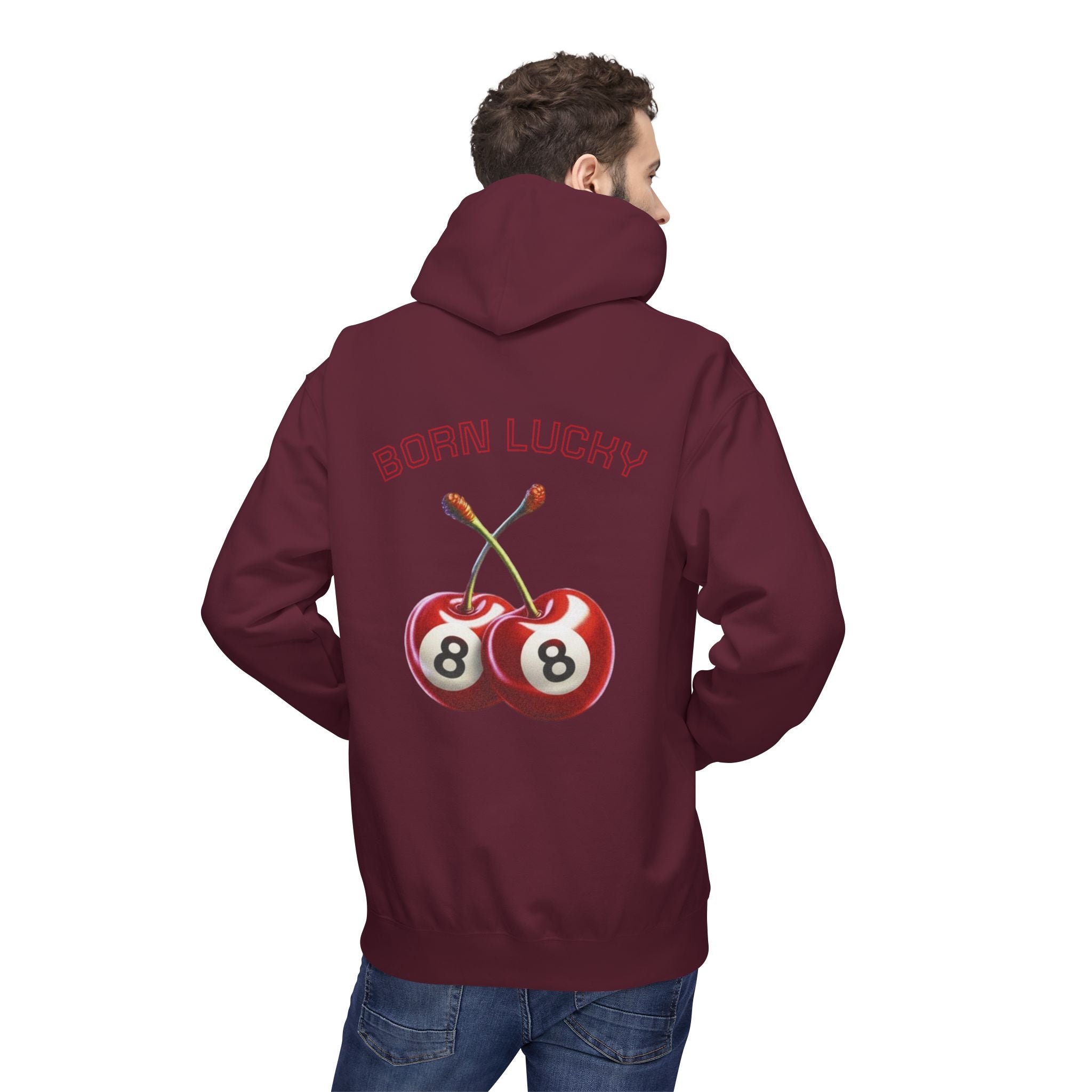 Born Lucky Fleece Hoodie - Unisex Midweight with Cherry Design