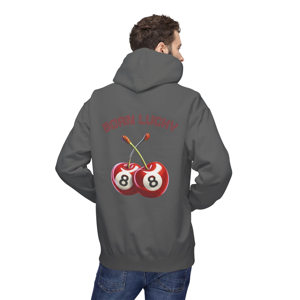 Born Lucky Fleece Hoodie - Unisex Midweight with Cherry Design