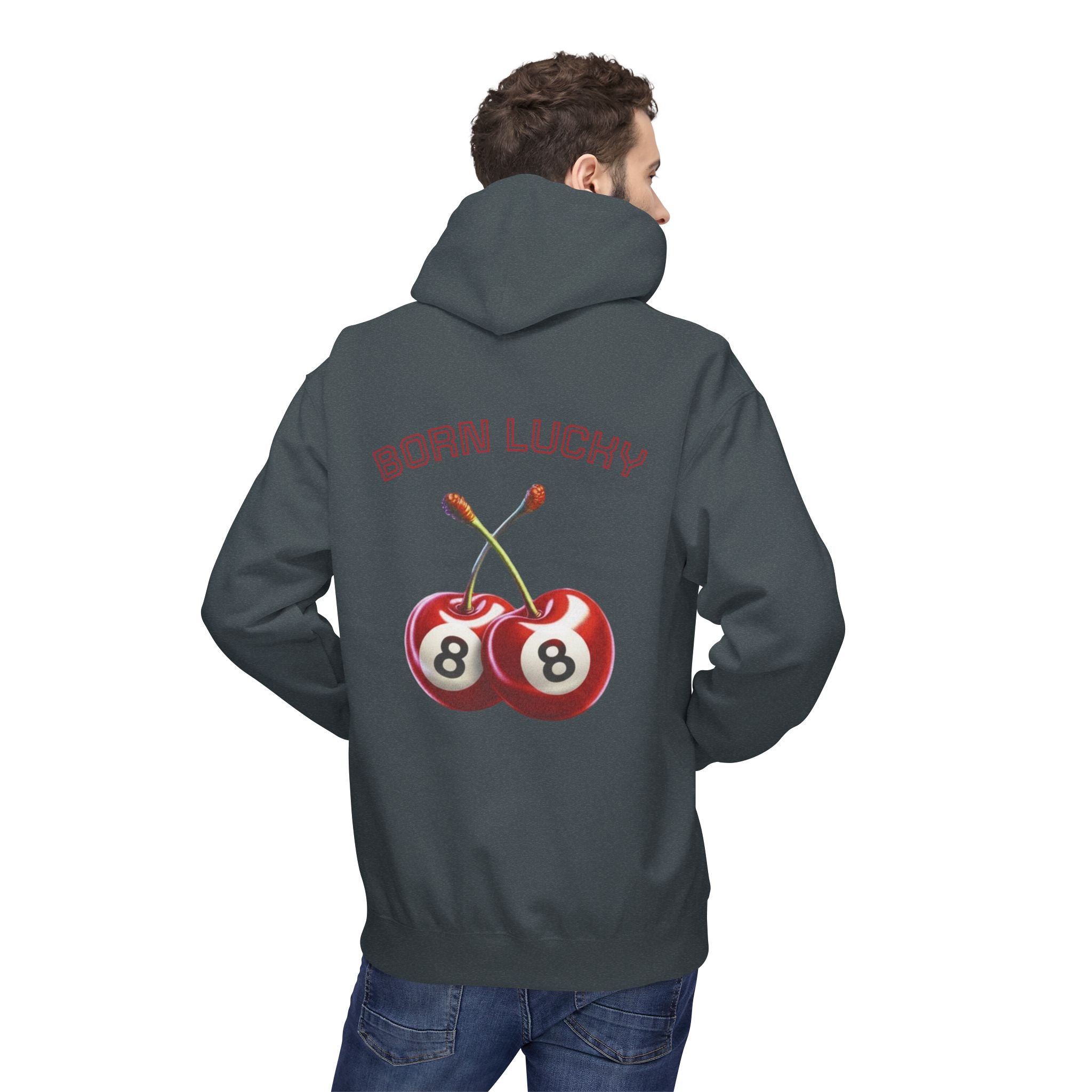 Born Lucky Fleece Hoodie - Unisex Midweight with Cherry Design
