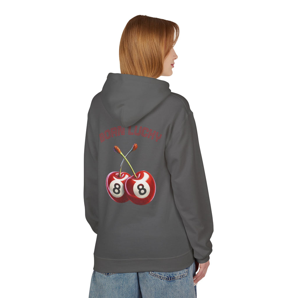 Born Lucky Fleece Hoodie - Unisex Midweight with Cherry Design
