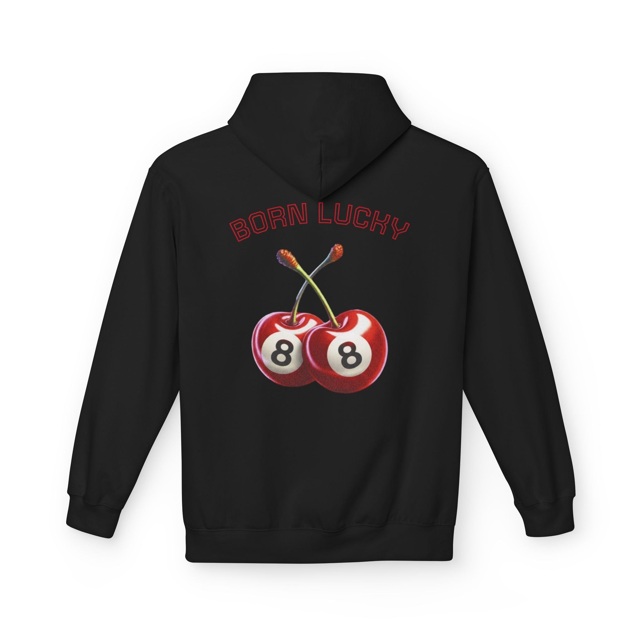Born Lucky Fleece Hoodie - Unisex Midweight with Cherry Design