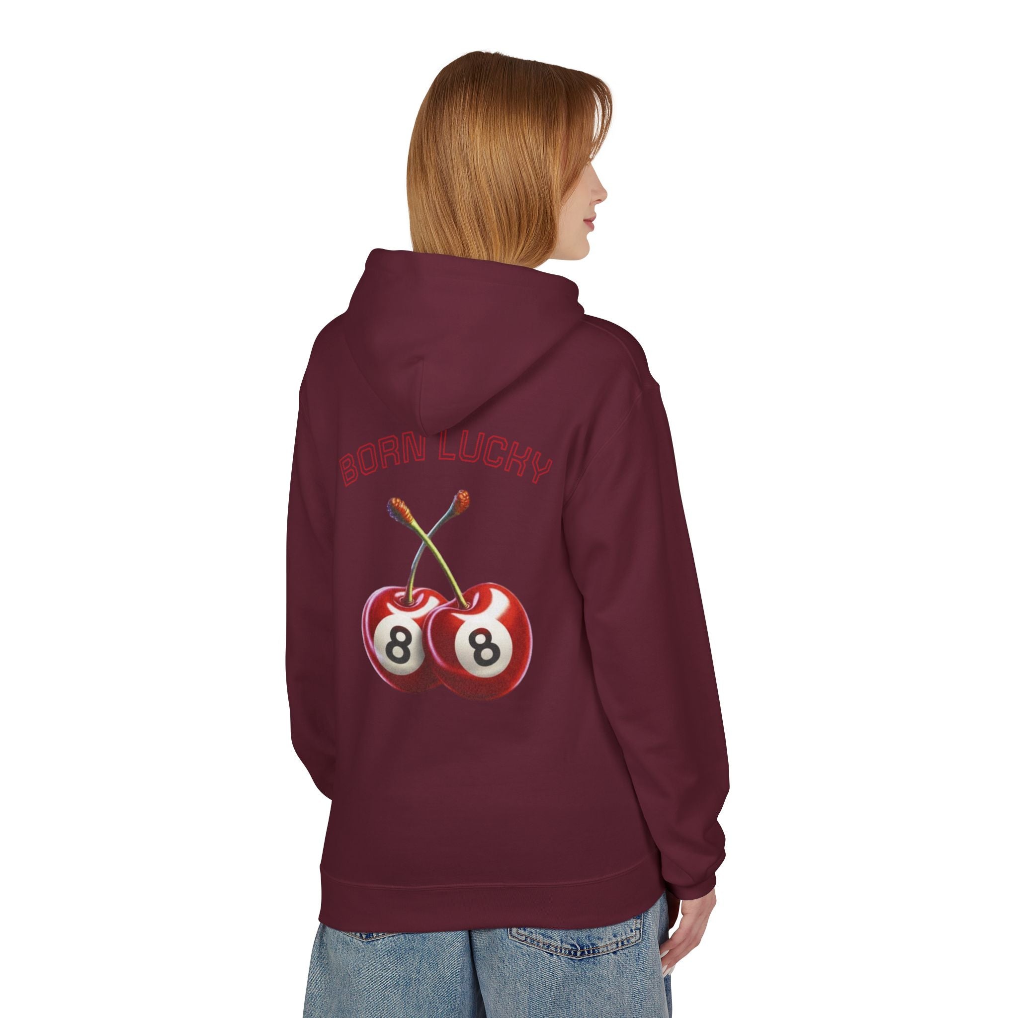 Born Lucky Fleece Hoodie - Unisex Midweight with Cherry Design