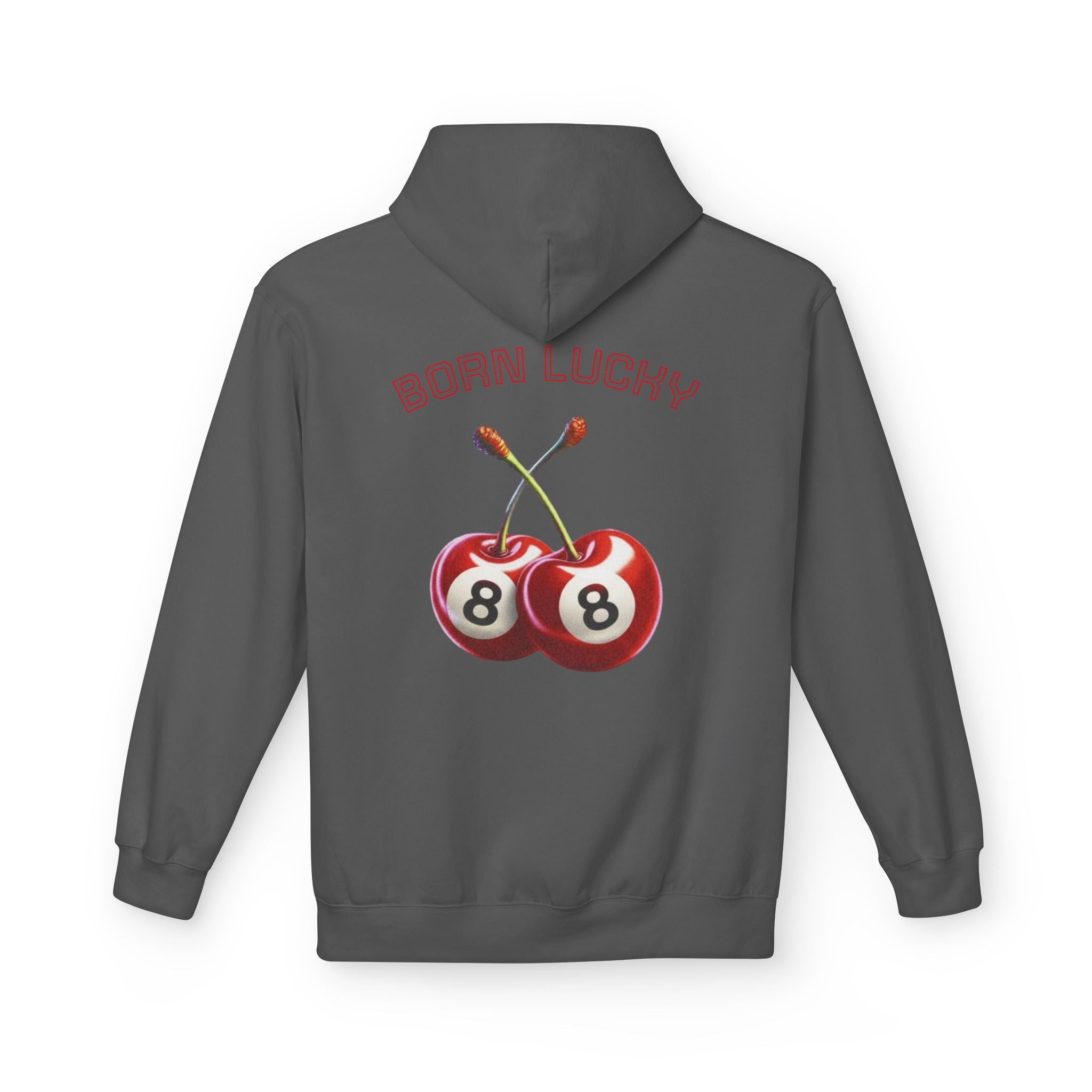 Born Lucky Fleece Hoodie - Unisex Midweight with Cherry Design