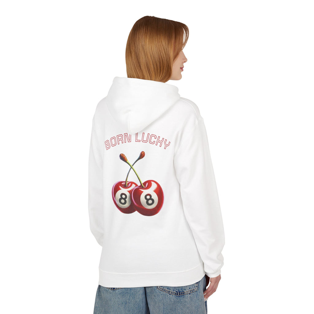 Born Lucky Fleece Hoodie - Unisex Midweight with Cherry Design