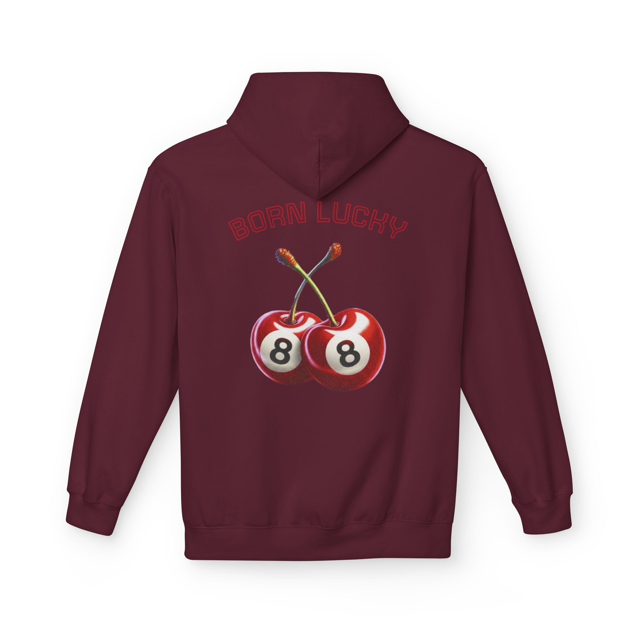 Born Lucky Fleece Hoodie - Unisex Midweight with Cherry Design