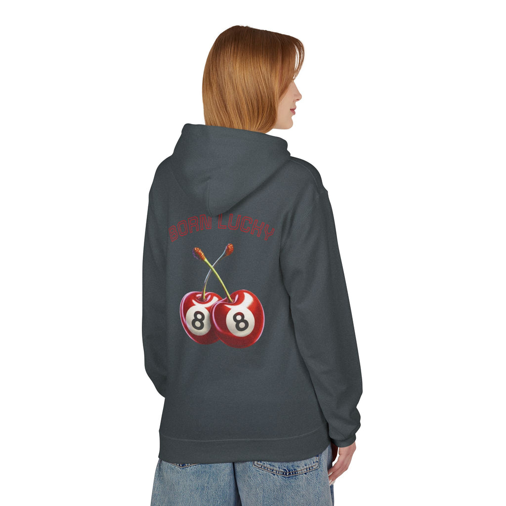 Born Lucky Fleece Hoodie - Unisex Midweight with Cherry Design