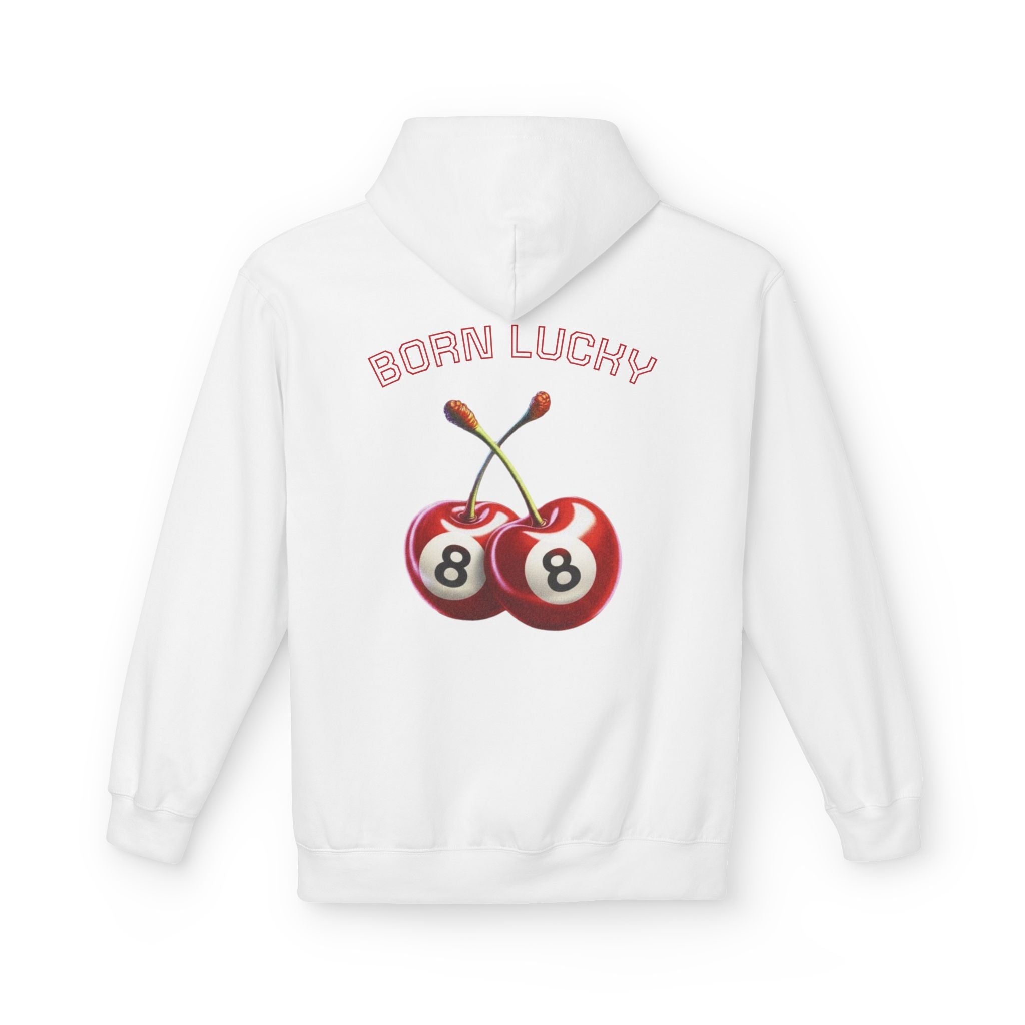 Born Lucky Fleece Hoodie - Unisex Midweight with Cherry Design